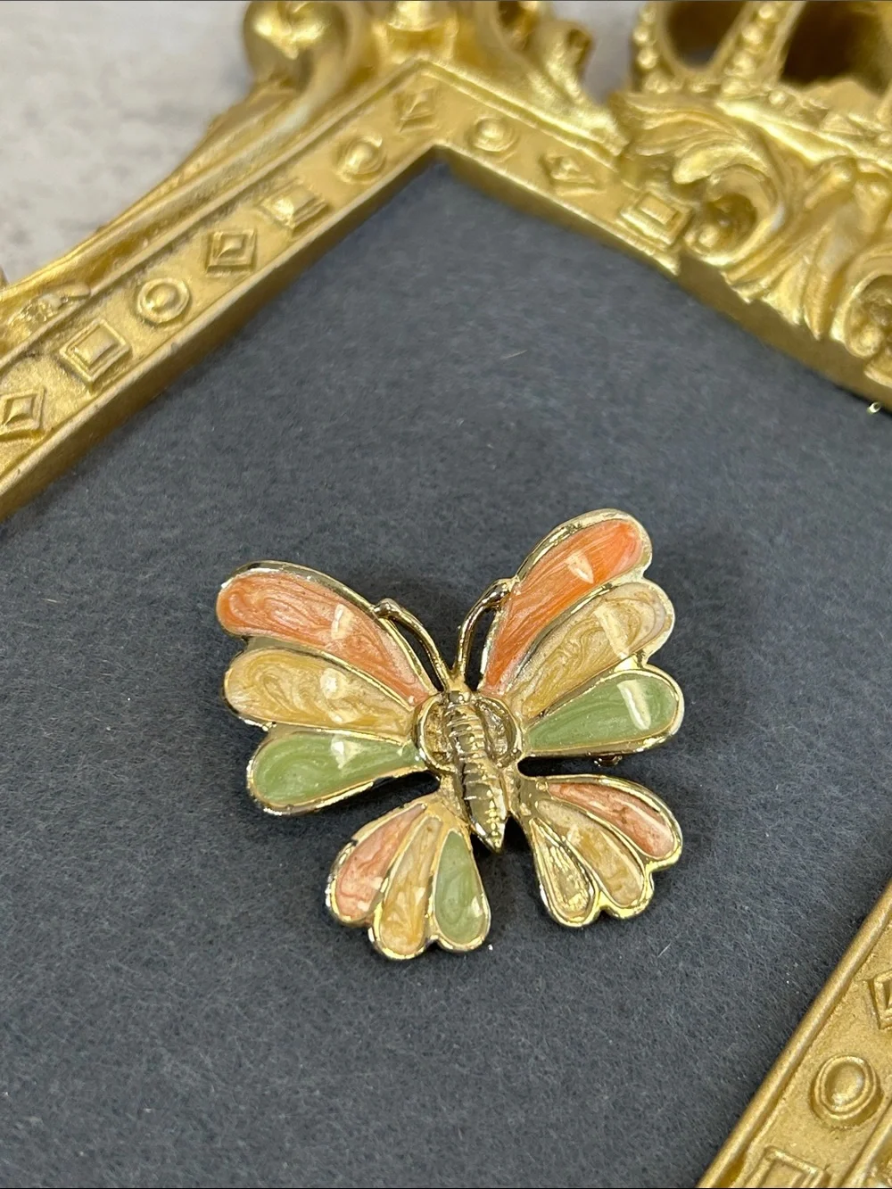 Enamel Butterfly Pin - Pastel Orange, Yellow & Green